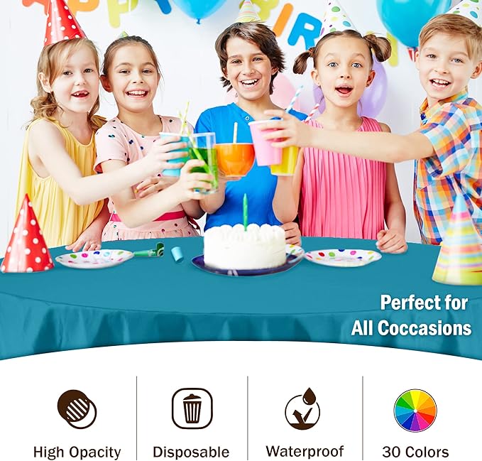 Exquisite Party Solids 12-Pack Premium Plastic Tablecloth 84in. Round Table Cover - Turquoise