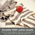 MEEMA Kitchen Towels and Dishcloths Sets of 4 | Large 18 x 28 Inch | Upcycled Cotton Tea Towel | Super Absorbent Cotton Dish Towels for Kitchen | Charcoal Stripes | Hand Towels