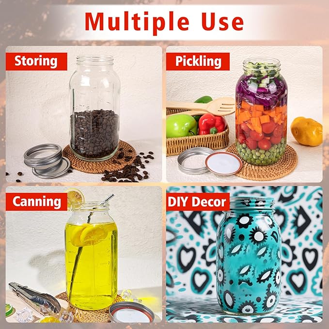 64 oz Wide Mouth Mason Jars with Lids and Bands, 3 Pack Half Gallon Canning Jars, Large Glass Jars for Pickling, Preserving, Meal Prep