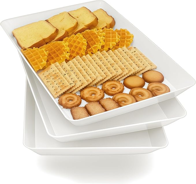 Serving Tray Platter, 17.5'' x 11.5'' x 1.6'', 3 Pcs Food Tray for Veggie Fruit Snack Dessert Cookie Cheese, Food Trays for Party Supplies Display, Large Platters for Serving Food, BPA Free