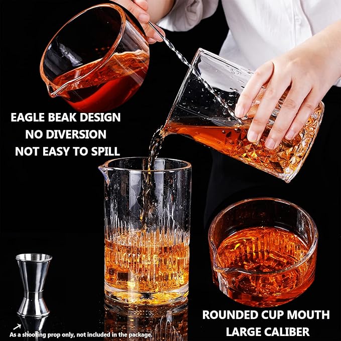 2 Pcs Cocktail Mixing,Crystal Glass Engraved Cocktail Stirring Glasses,24oz Drink Stirring,Thick Weighted Bottom,Professional Bartender's Mixer Glasses,Bar Tools.