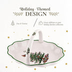 Spode Christmas Tree Oval Breadbasket, 10 Inch Handled Bowl for Fruit, Bread, Cookies - Fine Earthenware Gift, Festive Tabletop Holiday Serveware & Seasonal Decor, Dishwasher Safe Tableware