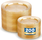 WDF 200PCS Gold Plastic Plates - Gold Glitter Plastic Plates - Heavy Duty Gold Glitter Disposable Plates - Include 100 Dinner Plates 10" and 100 Dessert Plate 7" for Parties/Wedding