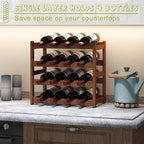 BMOSU Bamboo Wine Rack Wine Storage Cabinet Shelf 16 Bottle Wine Racks Countertop Sturdy for Kitchen Dining Room Pantry - 4 Tiers Wine Rack(Brown)