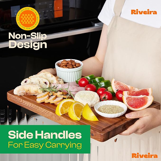 Riveira Walnut Wood Cutting Board – Versatile And Durable: Set Of 2 Pcs Rectangular Wooden Cutting Board – Natural Wooden Cutting Boards For Kitchen – Complete Walnut Wooden Chopping Board