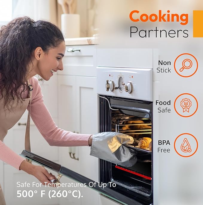 Oven Liners for Bottom of Oven (2-pack) Bundled with Rack Shield Guard (2-pack) - Large Mats for the Bottom (17"x 25") and 14" Silicone Rack Protector - Reusable & Heat Resistant Kitchen Accessories