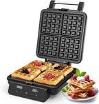 Sunvivi Stainless Steel Waffle Maker 4 Slices with Quick Heat-Up, Time & Temperature Control, LCD Display, Nonstick Surface, Perfect Waffle Iron for Kids and Families, Silver