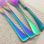 Rainbow Silverware Set, 6-Piece Stainless Steel Flatware Set Service for 1, Tableware Cutlery Set for Home and Restaurant, Knives Forks Spoons, Matte Finish, Dishwasher Safe (Rainbow)