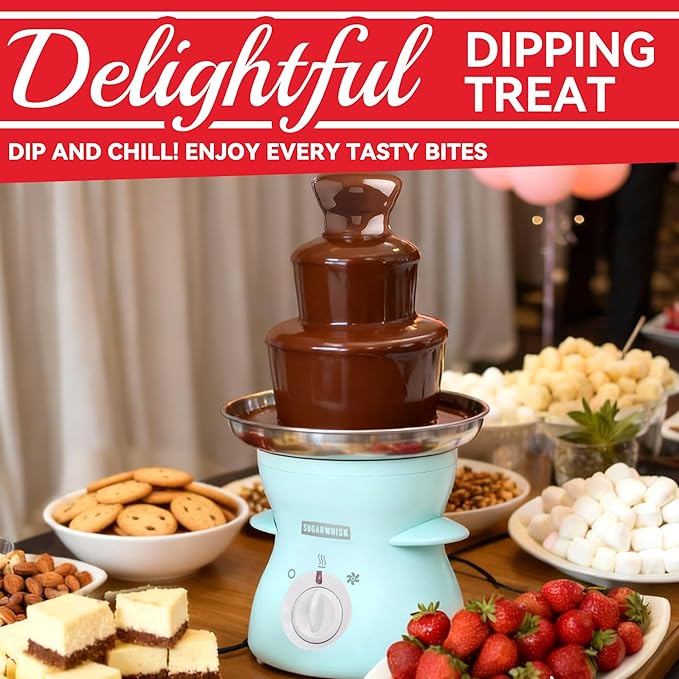 3 Tier Mini Chocolate Fountain Machine, Easy to Use & Clean, Great for Parties, Events & Weddings, 22 Oz Capacity, Aqua
