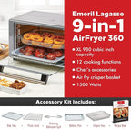Emeril Lagasse Everyday 360 Stainless Steel Air Fryer, 360° Quick Cook Technology, XL capacity, 9-in-1, 12 Pre-Set Cooking Functions including Bake, Rotisserie, Broil, Pizza, Slow Cook, Toaster