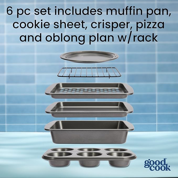 GoodCook Everyday Nonstick Toaster Oven 6pc Set, Gray