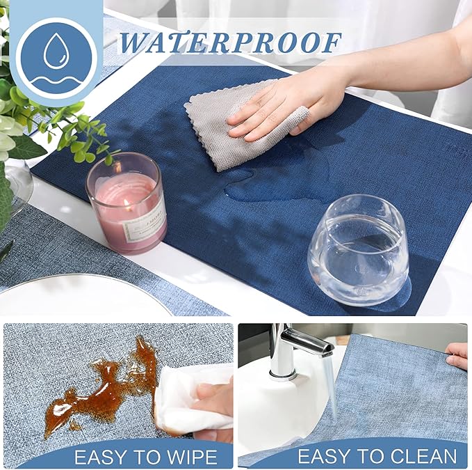 SUEH DESIGN Leather Placemats Set of 6 Reversible Table Mats Heat Resistant Waterproof No-Slip Place Mats for Dining Table Kitchen Parties