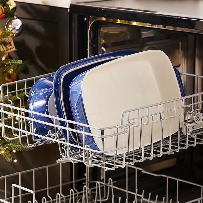 Lareina Large Ceramic Casserole Dish with Lid, 4.0 Quart Covered Rectangular Stoneware Baking Dishes for Oven, Deep 9x13 Inch Lasagna Pans for Baking and Serving, Perfect for Christmas Gifts, Blue