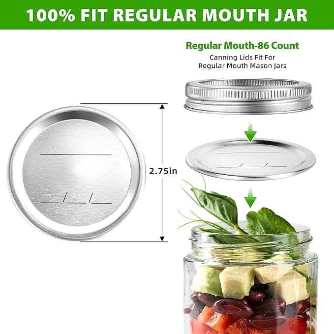 86PCS Canning Lids For Mason Regular Mouth, Jars Lids Mason Jars For Canning Food Fruits DIY Jam (70mm, 86Lids for Wide Mouth Jar)