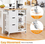 Yaheetech Kitchen Island Cart on Wheels with Bamboo Countertop, Rolling Serving Utility Trolley Cart with 3 Drawers, 3 Removable Shelves & Lockable Casters, Storage Cabinet for Dining Room, Bar, White