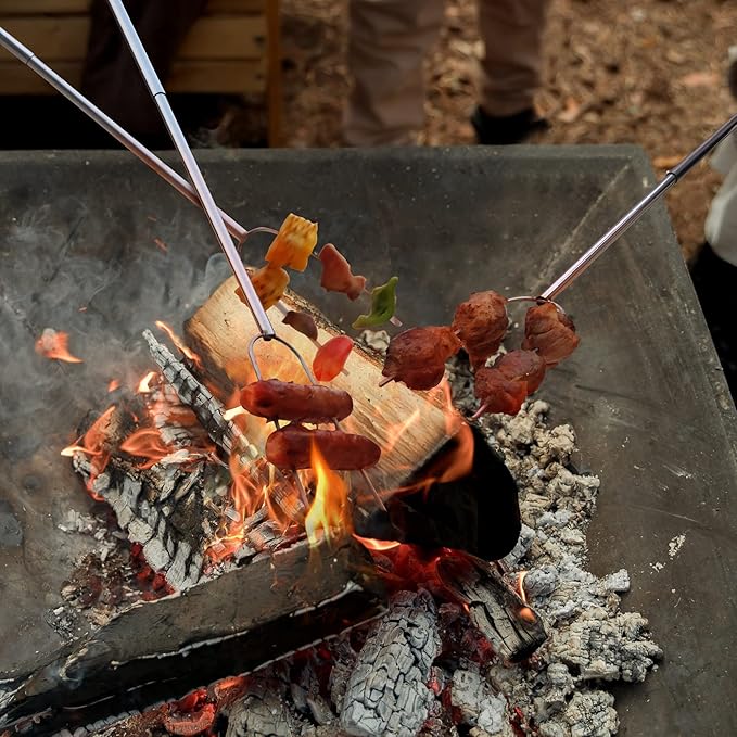 32" Heavy Duty Hot Dog Roasting Sticks for Campfire, Smores Sticks for Fire Pit Long, Marshmallows Skewers (6 Pack)
