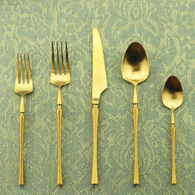 Gugrida Unique & Beautiful Flatware Set - 5 Piece Iridescent Silverware Sets | 18/10 Stainless Steel Reusable Cutlery Set | Gold Utensils Service For 1 with Dessert Fork, Knife, Spoon, Dinner Fork