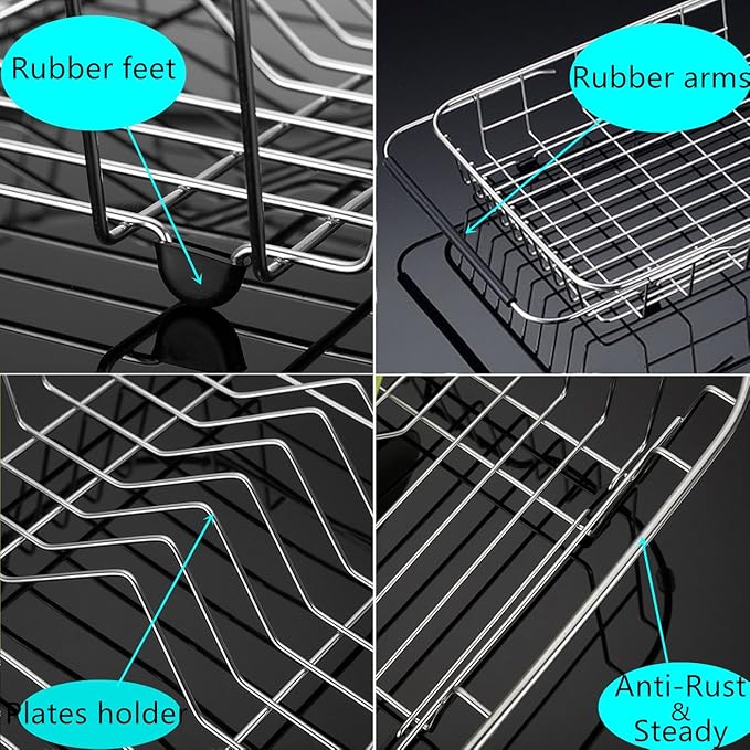 iPEGTOP Expandable Dish Drying Rack Organizer and Utensil Cutlery Holder, 304 Stainless Steel Over Sink Dish Rack, Dish Drainer in Sink or On Counter, Rustproof