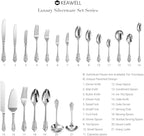 KEAWELL Luxury 45-Piece Silverware Set, 18/10 Stainless Steel, Service for 8, Mirror Finish, Antique Baroque Design, Dishwasher Safe (Silver)