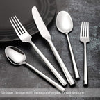 Silverware Set Flatware Set Stainless Steel Heavy Cutlery Set Hexagon Handle Mirror Finished 60 Pieces Service for 12