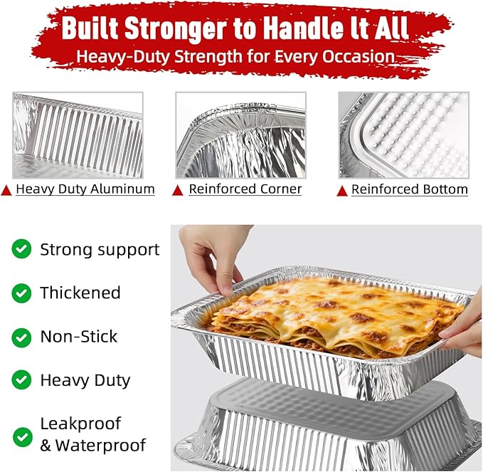 Aluminum Pans Half Size(30 Pack), 9x13, Heavy Duty Disposable Foil Pans for Baking, Roasting, Cooking, Heating, Storing, Deep Tin Foil Bakeware for Oven, Steam Table Tray, Cookware, Food Prepping