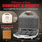 Square Waffle Maker, 2 x 4" Mini Classic Waffles Maker Machine, Waffle Iron, Dual Cooking Plates for Family Breakfast, Non-stick, White