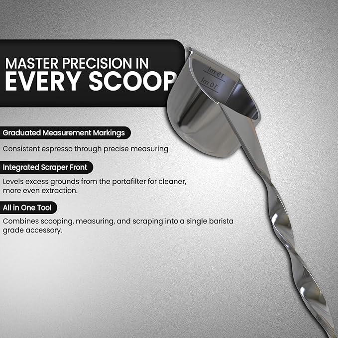 Rattleware Stainless Steel Spoon Twist – Coffee Scoop with Graduated Measure, Long Handled Espresso Spoon, Barista Tool, Coffee Bar Accessories, Measuring Tablespoon for Ground Coffee