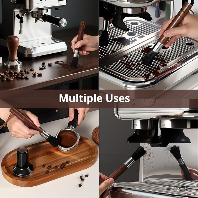 2-Pack Coffee Grinder Cleaning Brush with Natural Walnut Wood Handle and Black Boar Bristle, Coffee Bar Accessories Coffee Brush, Espresso Machine Cleaning Tool Barista Brush with Hanging Loop