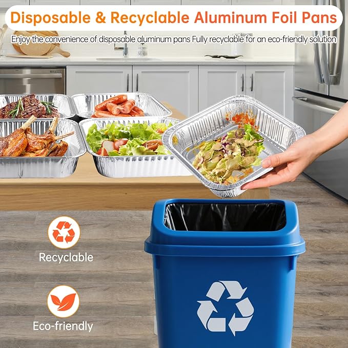 Aluminum Pans 8x8-20 Pack Disposable Foil Pans, Heavy Duty Aluminum Roasting Trays for Baking, Cooking, Heating, Storing, Prepping Food
