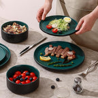 GZG Ceramic Dinner Plates Set of 4,10 Inch Stoneware plate Set,Microwave and Dishwasher Safe Kitchen Utensils,Stackable,Scratch Resistant (Dark Green)