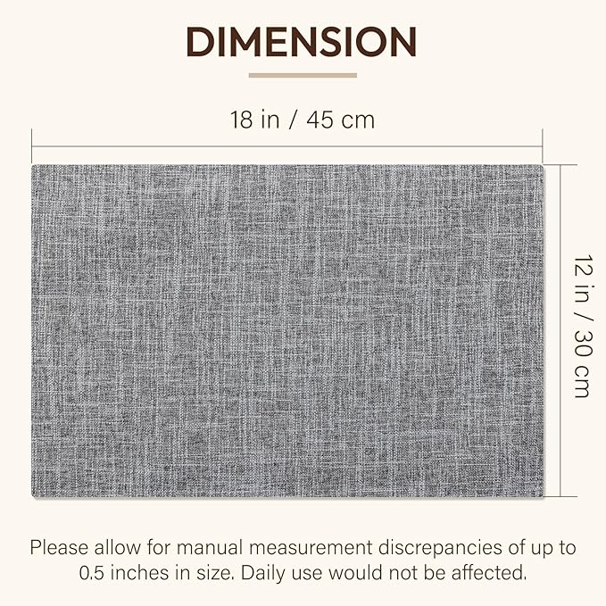Blue Forest Placemats Set of 8, Dual-Layered Thickened Faux Linen Cloth Place Mats Heat Resistant Machine Washable Wrinkle Free Table Mats Indoor/Outdoor (Light Grey)