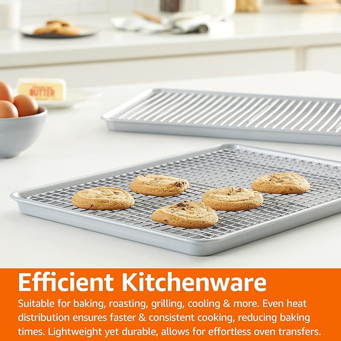 Amazon Basics Ceramic Nonstick Baking Sheets & Cooling Rack Set, Non-Toxic, Half Sheet Size, 2-Pack, Gray
