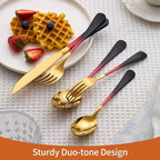 20 Piece Black Red and Gold 18/0 Flatware Utensil Set for 4, Include Dinner Knife,Dinner Forks,Dinner Spoons,Salad Forks,Teaspoons,Silverware Set for 4, Dishwasher Safe
