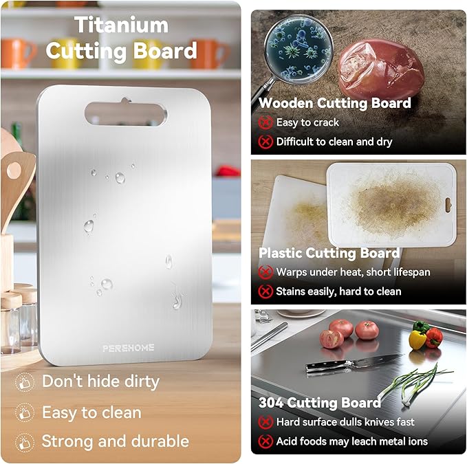 Titanium Cutting Board for Kitchen, Cutting Board Double Sided Food Grade, Chopping Boards with Handle, Dishwasher Safe, Cutting Boards For Meats, Fruits, Vegetables (12x9in)