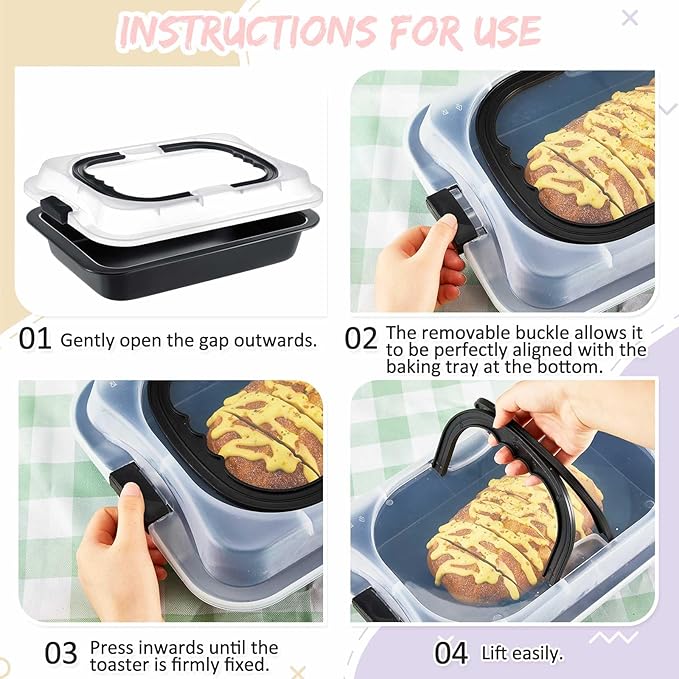 1 Pcs Cake Baking Pan with Lid and Handle, 9 x 13 Inch Non-stick Rectangle Sheet Cake Pan Carrier for Brownie Roasting Cooking Baking (Black Gray)