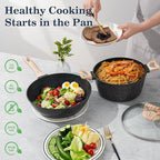 12 Pcs Pots and Pans Set Non stick, Cookware Sets Black Granite Induction Cookware, Non-toxic Healthy Nonstick Kitchen Cooking Set with Frying Pans Set, Saucepans (PFAS/PFOA/PFOS Free)
