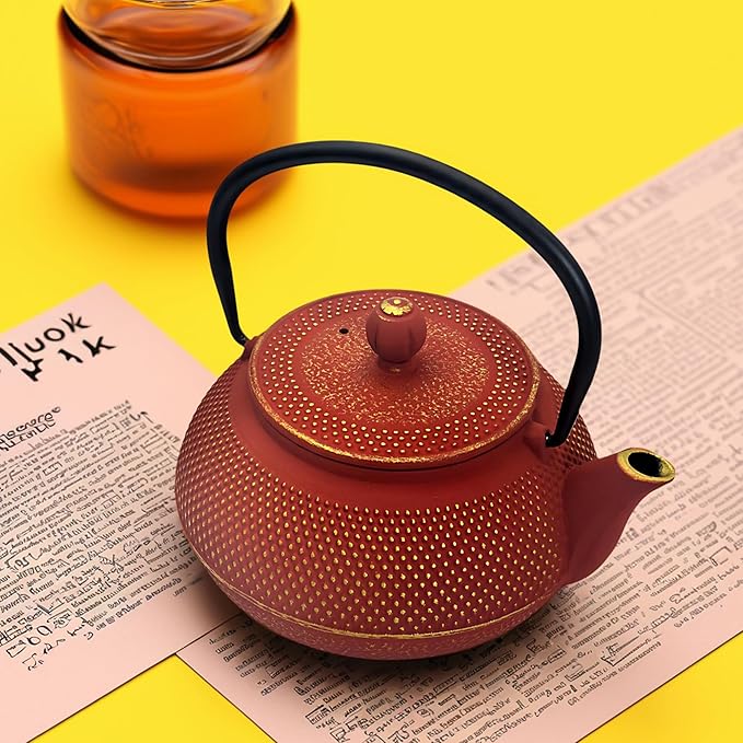 30.4oz Small Cast Iron Teapot, Tea Kettle for Stovetop Safe Coated with Enameled Interior, Red Japanese Tetsubin, Tea Pot with Stainless Steel Infuser for Loose Tea(900ml)
