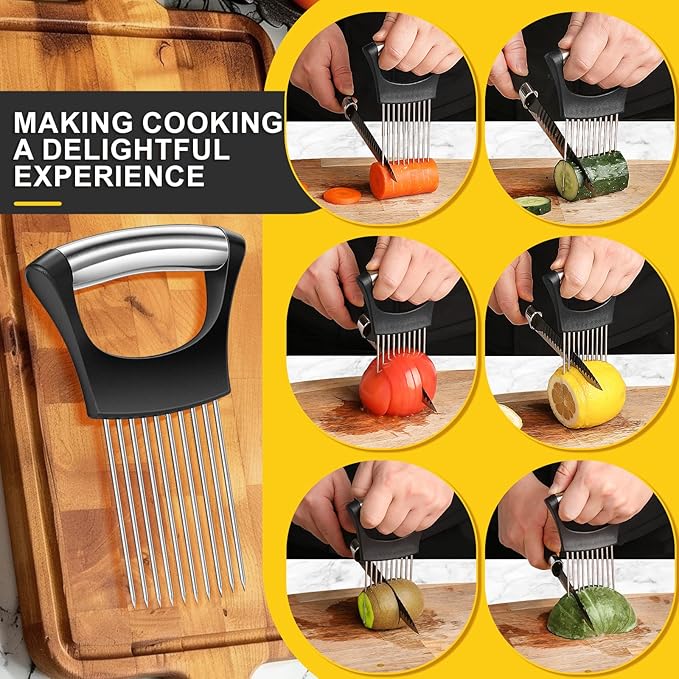 2025 Premium Onion Slicer, Stainless Steel Onion Holder for Slicing Onion, Kiwifruit, Tomatoes, Avocados, Eggs, Lemon, Meat, Third Generation Onion Cutter