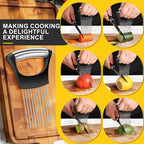 2025 Premium Onion Slicer, Stainless Steel Onion Holder for Slicing Onion, Kiwifruit, Tomatoes, Avocados, Eggs, Lemon, Meat, Third Generation Onion Cutter