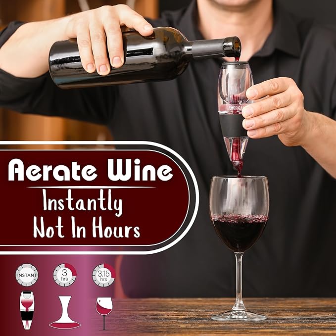 Red Wine Aerator- Wine Pourer- Decanter- Premium Wine Aerator with Stand - Decanter Aerating Spout with Filter for any type of Bottle or Glass- Oxygenator Accessory for Wine