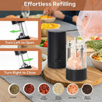 Electric Salt and Pepper Grinder Set – Automatic One-Handed Operation, Rechargeable ABS Mills, LED Light, 5-Level Adjustable Coarseness, Large 95ml Capacity and Charging Base