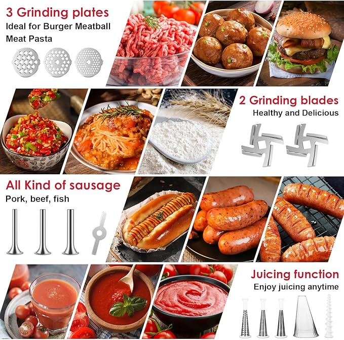 Fruit & Vegetable Strainer Attachment and Food Meat Grinder Attachment for Kitchenaid Stand Mixer with Sausage Stuffer Tubes and Fruits Juicer Auger Strainer