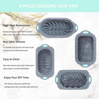 Tongjude 4 Piece Silicone Loaf Pan for Baking, Non-Stick Kitchen Oven Bread Pan, Perfect for Banana Bread, Sandwich, Pound Cake and Meatloaf, 6 Cups, Grey