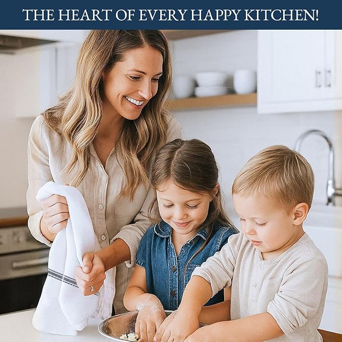 LANE LINEN Kitchen Hand Towels, 12 Pack Dish Towels for Kitchen Drying, 100% Cotton Super Absorbent Tea Towel, Quick Dry, 14"x25", Useful for Cleaning Countertops, Durable for Daily Use - Grey Stripe