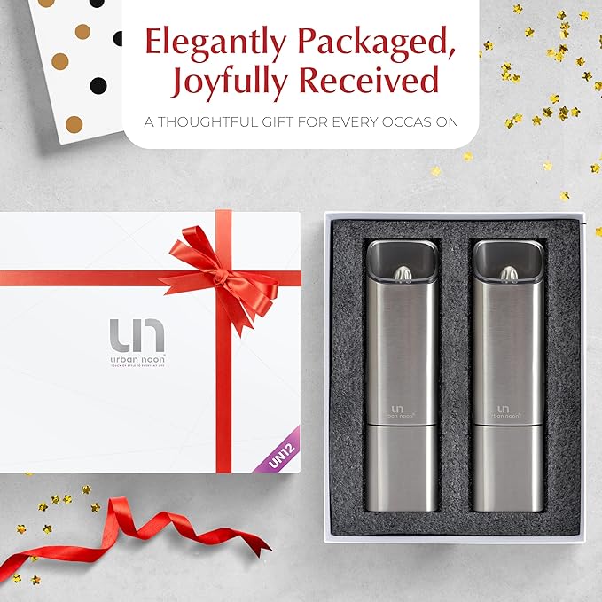 Automatic Salt and Pepper Grinder Set - Rechargeable Electric Salt and Pepper Shakers with Adjustable Coarseness, LED Light, One-Handed Use, Gravity Salt Grinder and Electric Pepper Mill