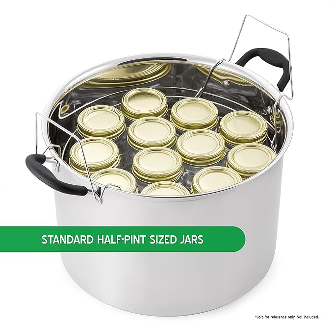 Water Bath Canner 7-Piece Set, Includes Stainless Steel 21.5Qt Induction Capable Canner with Glass Lid, + 1 Stainless Steel Prep-N-Cook Canning Rack, + 1 Jar Wrench, + 1 Bubble Remover, + 1 Lid Lifter