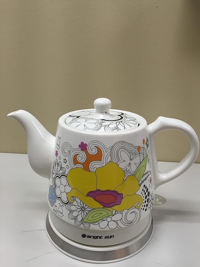 FixtureDisplays® Teapot, Ceramic, Teamaker, Large Yellow Flower 12039NEW-NPF