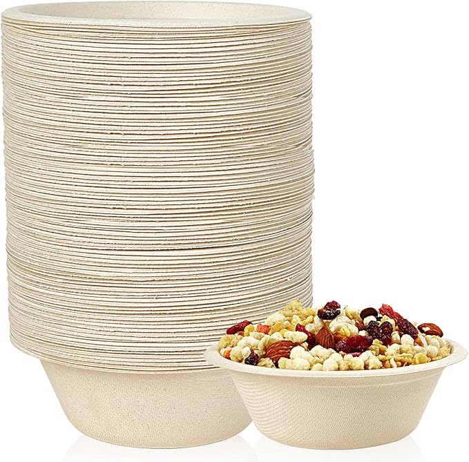 ECOLipak 12 oz Paper Bowls, [150-Pack] Compostable Paper Bowls Bulk, Heavy-duty Disposable Soup Bowls for Hot And Cold Food