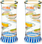 MACKENZIE-CHILDS Highball Glasses, Tall Drinking Glasses with Gold Rims, 15 Ounces, Set of 2, Go Fish
