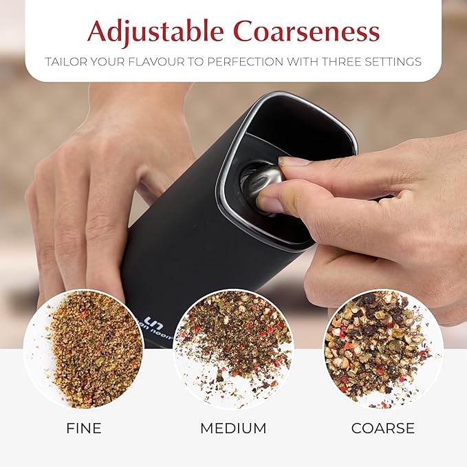 Automatic Salt and Pepper Grinder Set - Rechargeable Electric Salt and Pepper Shakers with Adjustable Coarseness, LED Light, One-Handed Use, Gravity Salt Grinder and Electric Pepper Mill